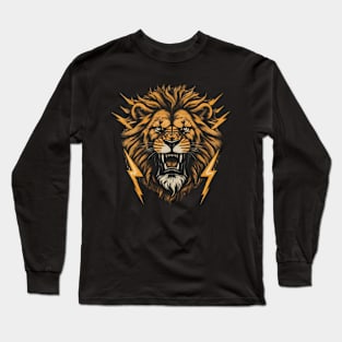 Powerful Roaring Lion Digital Art Long Sleeve T-Shirt